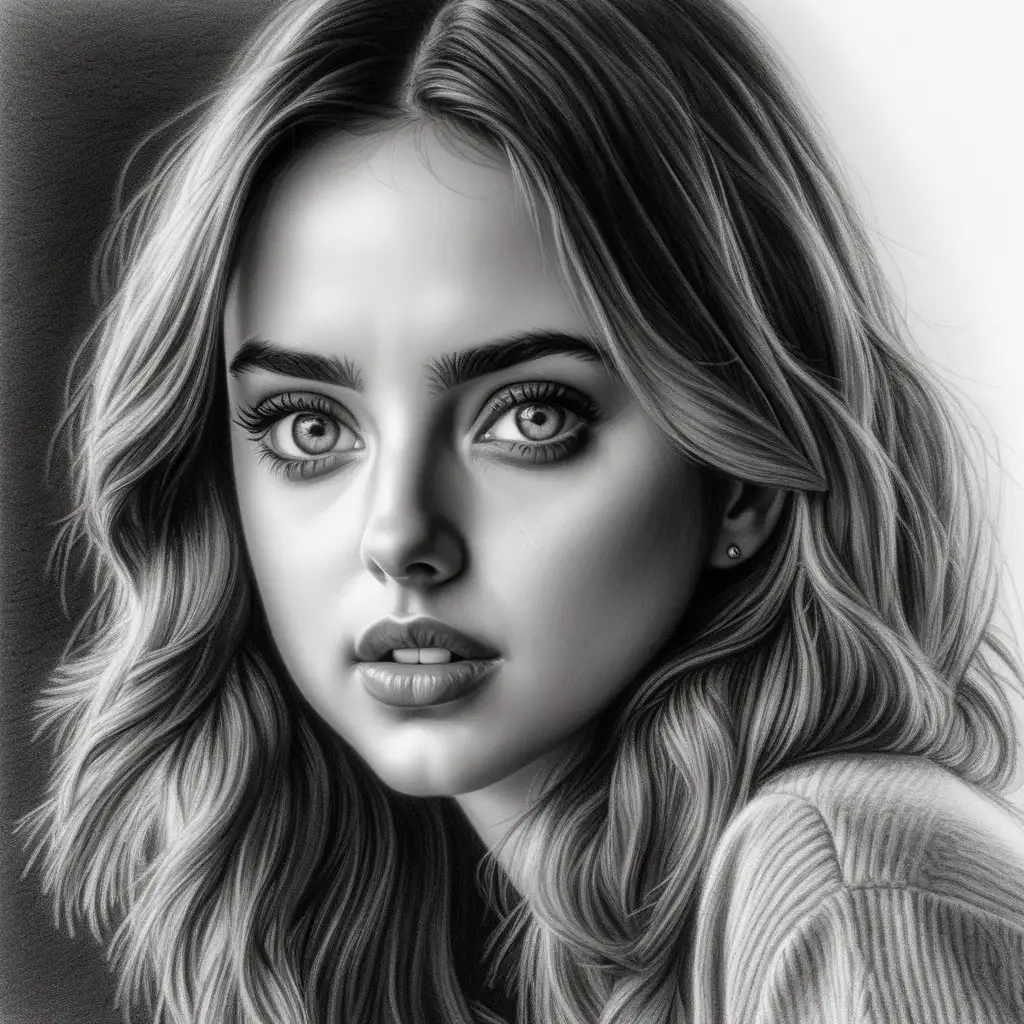 Hyper Realistic Charcoal Sketch of Ana de Armas Detailed Face and Eyes