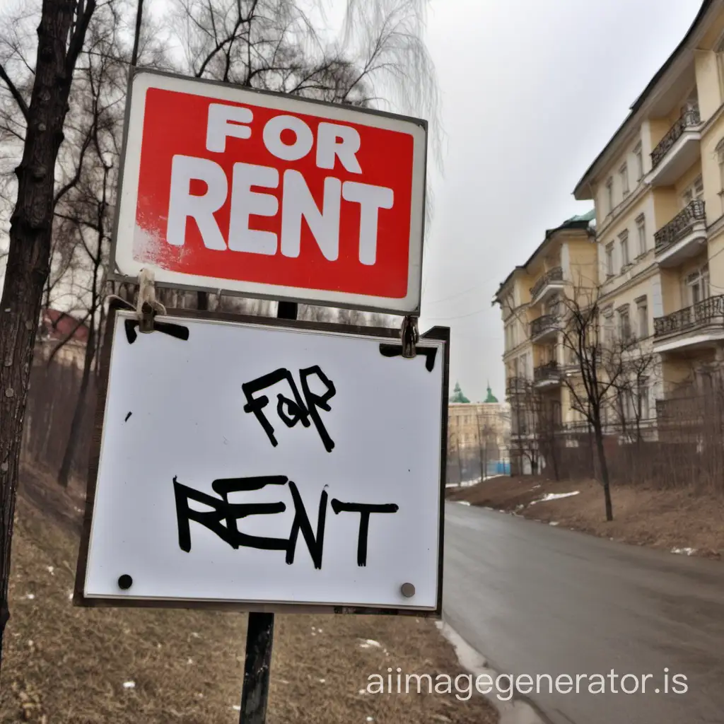 Near a house in Moscow, there is a sign that says - for rent
