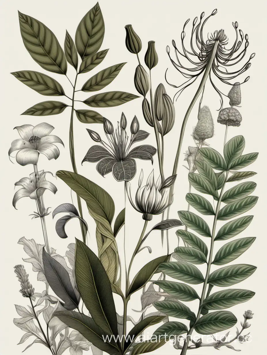 Modern-Botanical-Illustrations-Showcase-Intricate-Floral-Designs-in-Contemporary-Setting