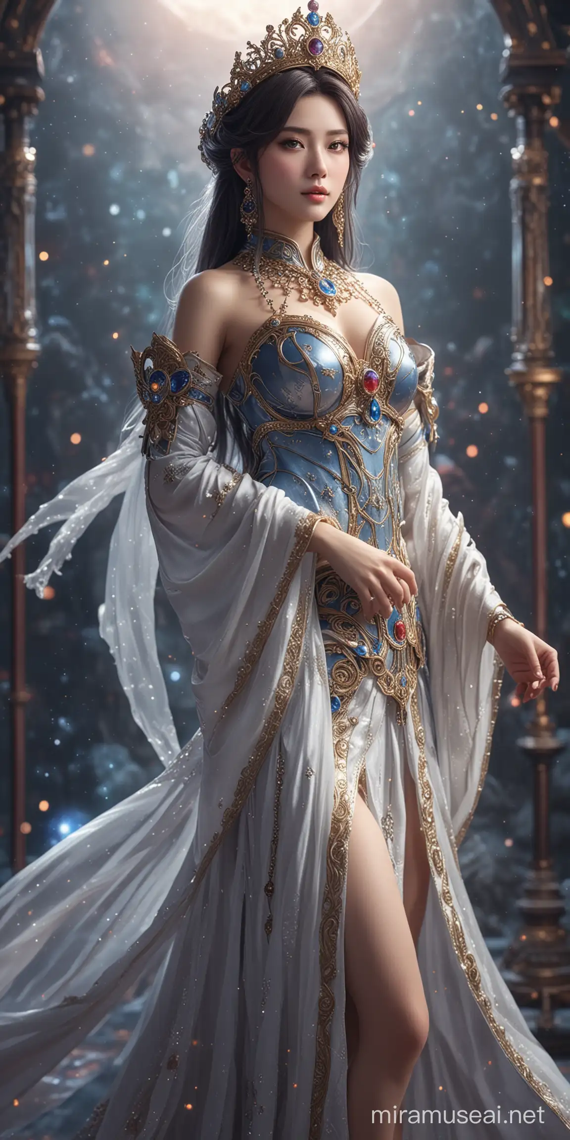 Elegant Empress in Cosmic Fantasy Studio Portrait