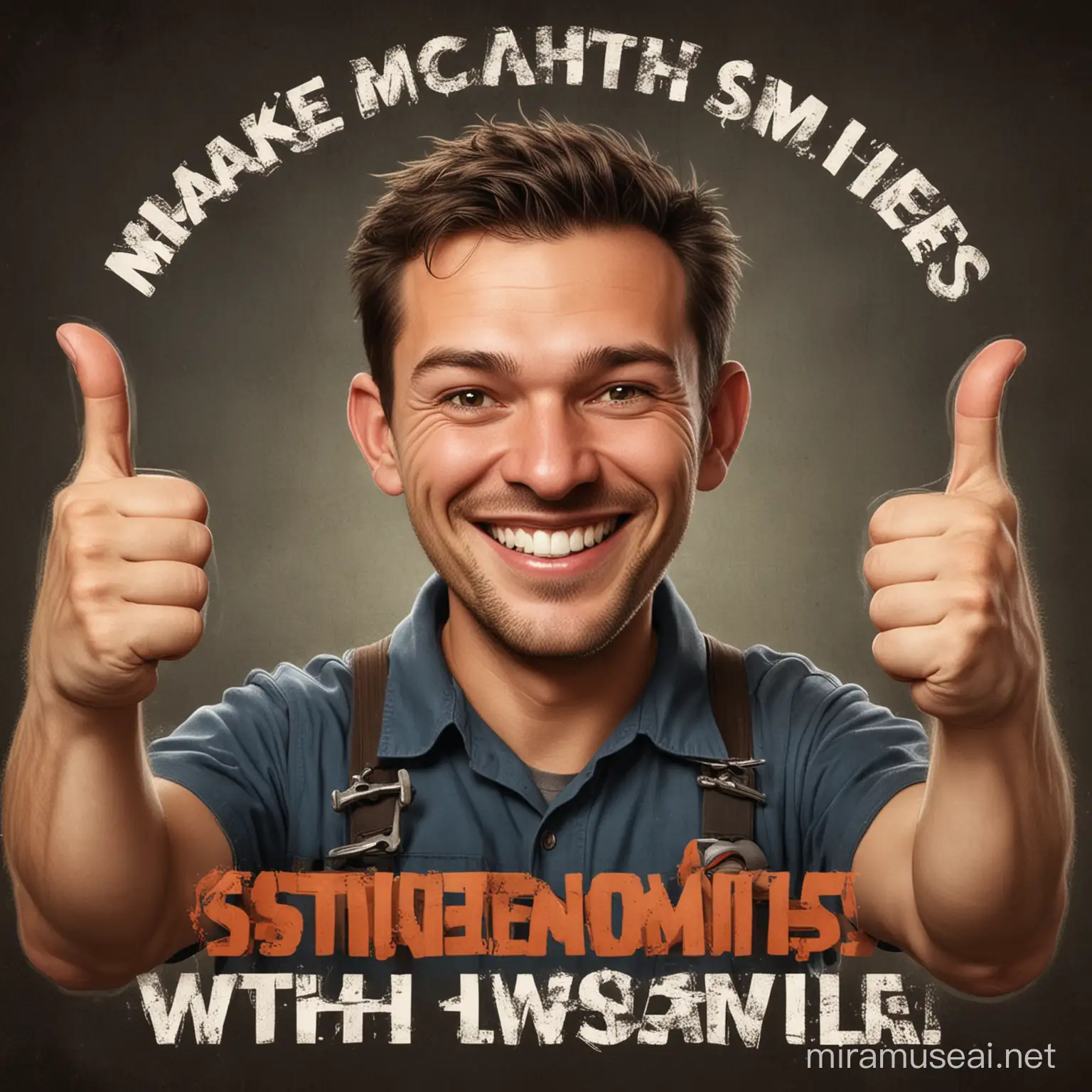 Make a mechanic with 2 thumbs who smiles
