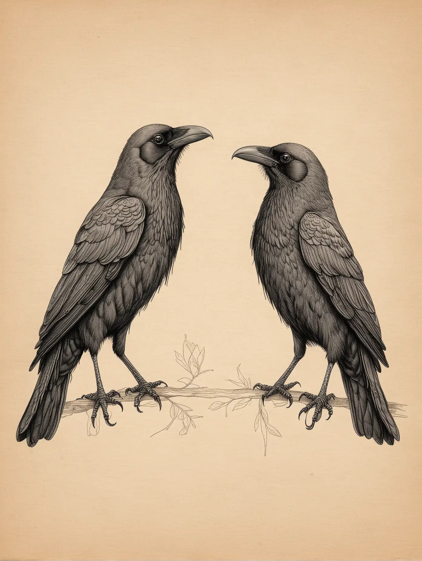 Friendly Black Crows Sketch Whimsical Avian Artwork