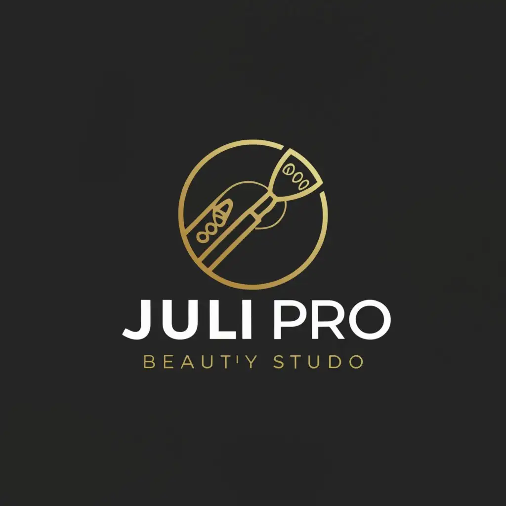 a logo design,with the text "Juli pro
beauty studio", main symbol:makeup artist, makeup studio, gold color, silver color, black background,Minimalistic,be used in Beauty Spa industry,clear background