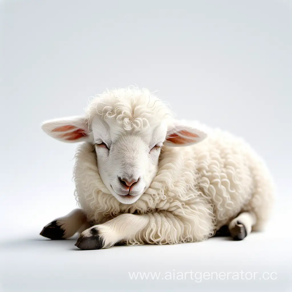 Милые белые овечки спят на белом фоне