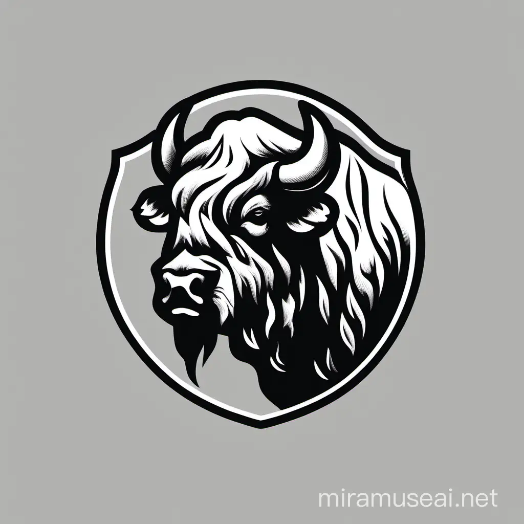black and white buffalo logo, simple, side profile