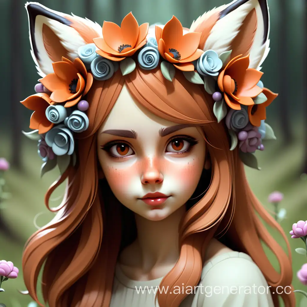 Девушка с лисьими ушами и цветами