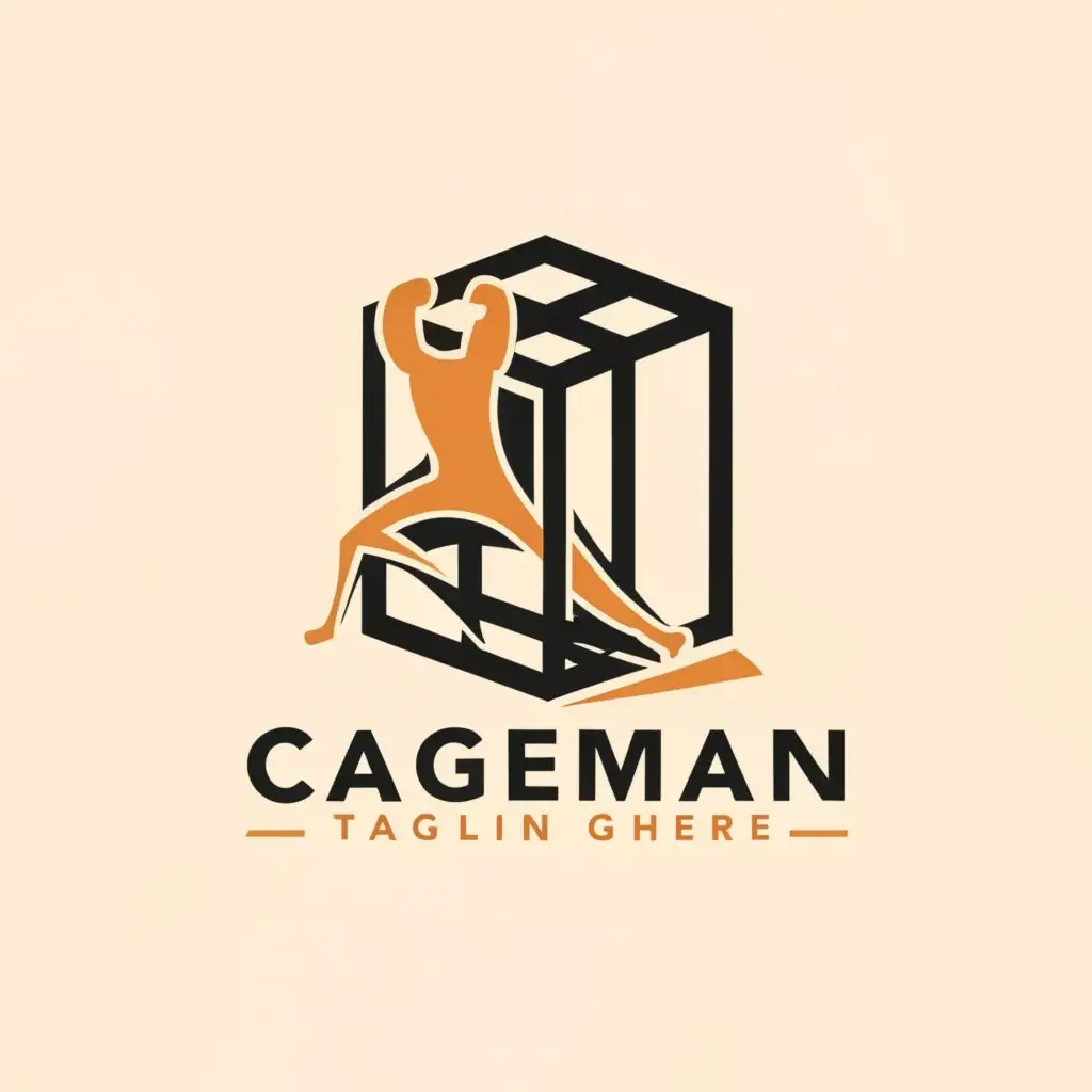 a logo design,with the text "Cageman", main symbol:A man breaking out of a cage,Minimalistic,be used in Technology industry,clear background