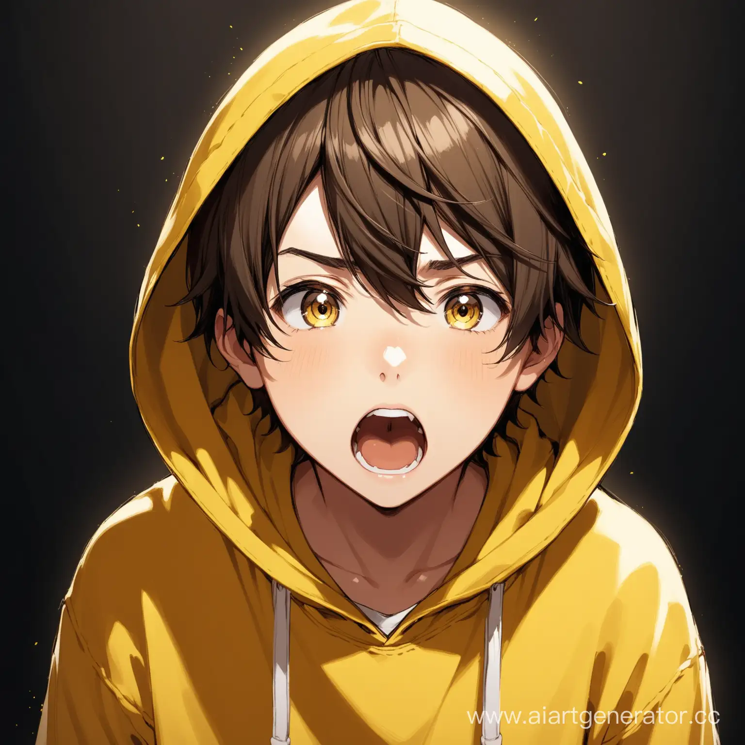 Expressive-Teenage-Boy-in-Yellow-Hoodie-Against-Black-Background