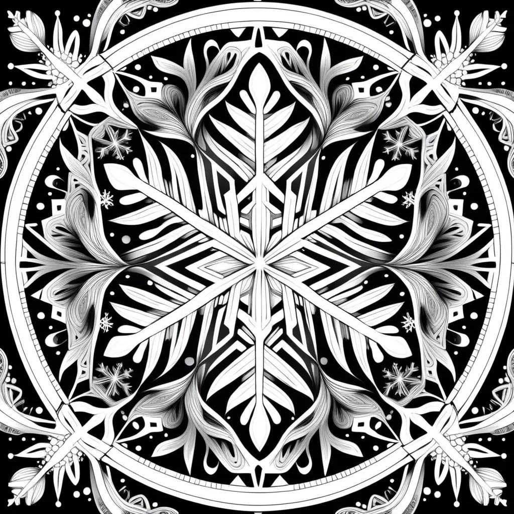 Exquisite Black and White Snowflake Mandala Coloring Pages