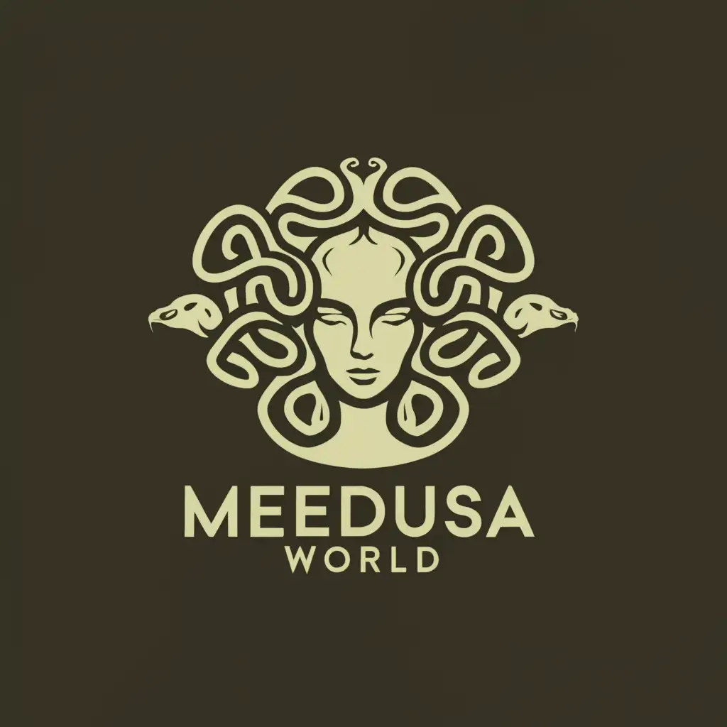 a logo design,with the text "Medusa World", main symbol:Huma head with snakes hair,Moderate,clear background