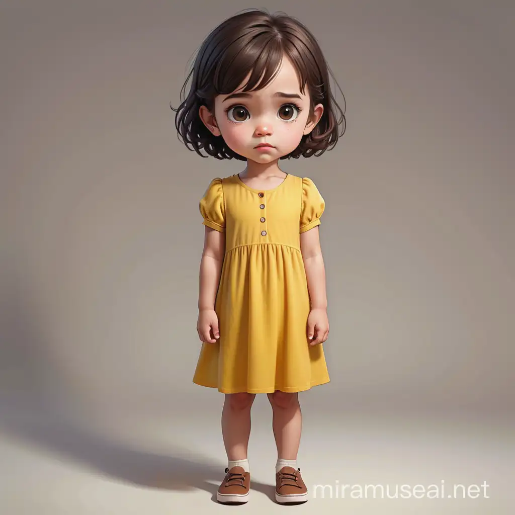 Lonely Young Girl in Yellow Dress