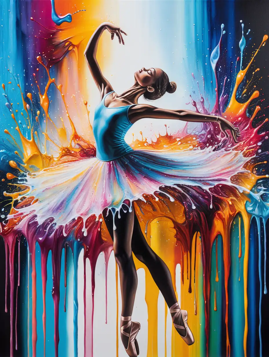 Acrylic Drip Painting cascading colors in a vibrant and dynamic display, where fluid acrylics flow freely to create mesmerizing patterns and textures in a visually captivating portrayal of [ballerina dancing].