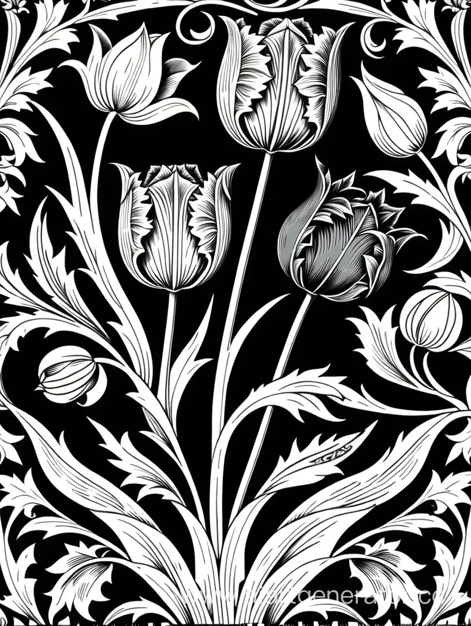 William-Morris-Tulip-Elegant-Black-and-White-Floral-Pattern