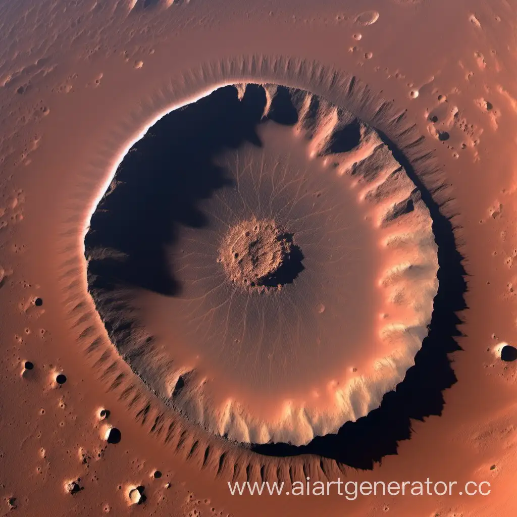 впечатляющие виды кратера и окружающих местностей на Марсе.