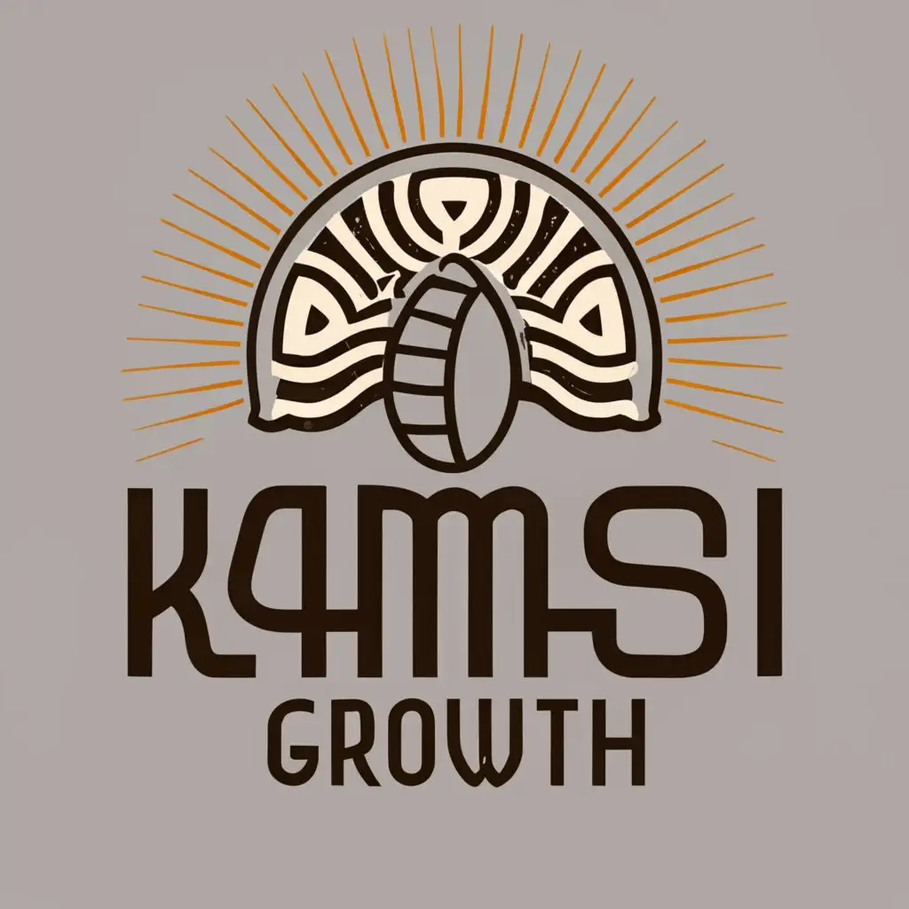 logo, African tribal, with the text "kamsi growth" should have cowries and African witchcraft and tribal connotation, color gold, brown