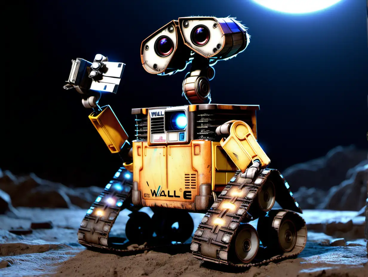 Adorable WallE Tribute Robot Sculpture in Rustic Setting