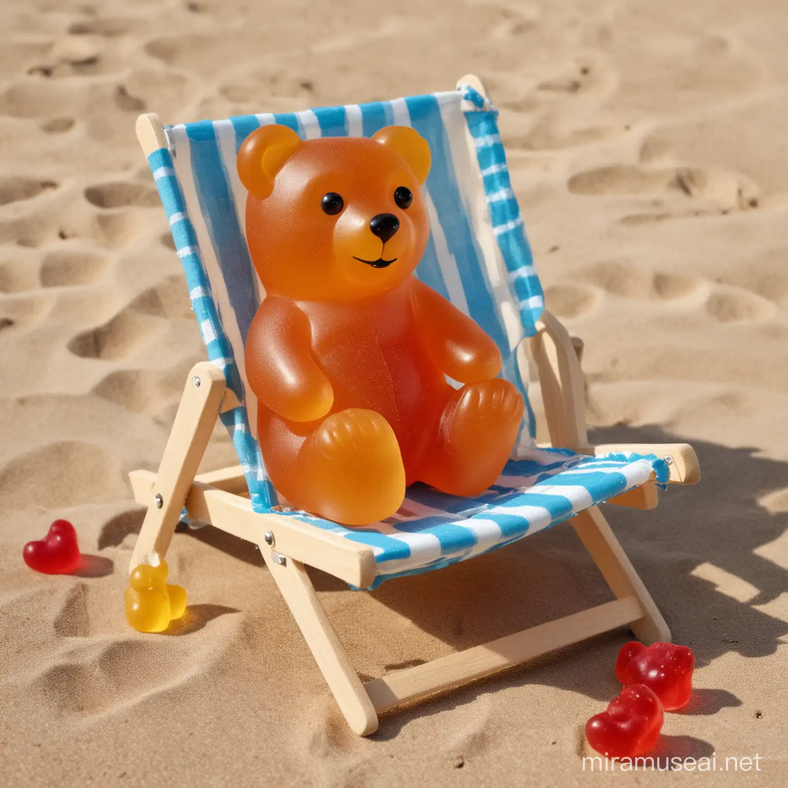 Relaxing Gummy Bear Enjoying Sun in a Deckchair