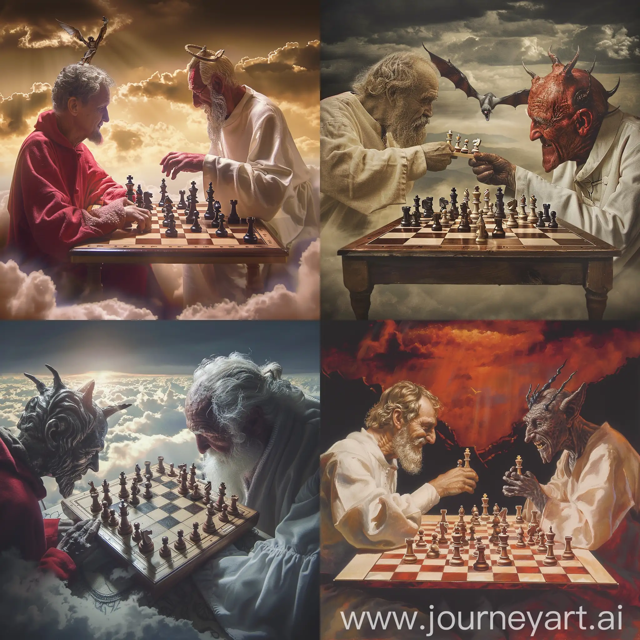 God plays chess with Devil on Heaven 

