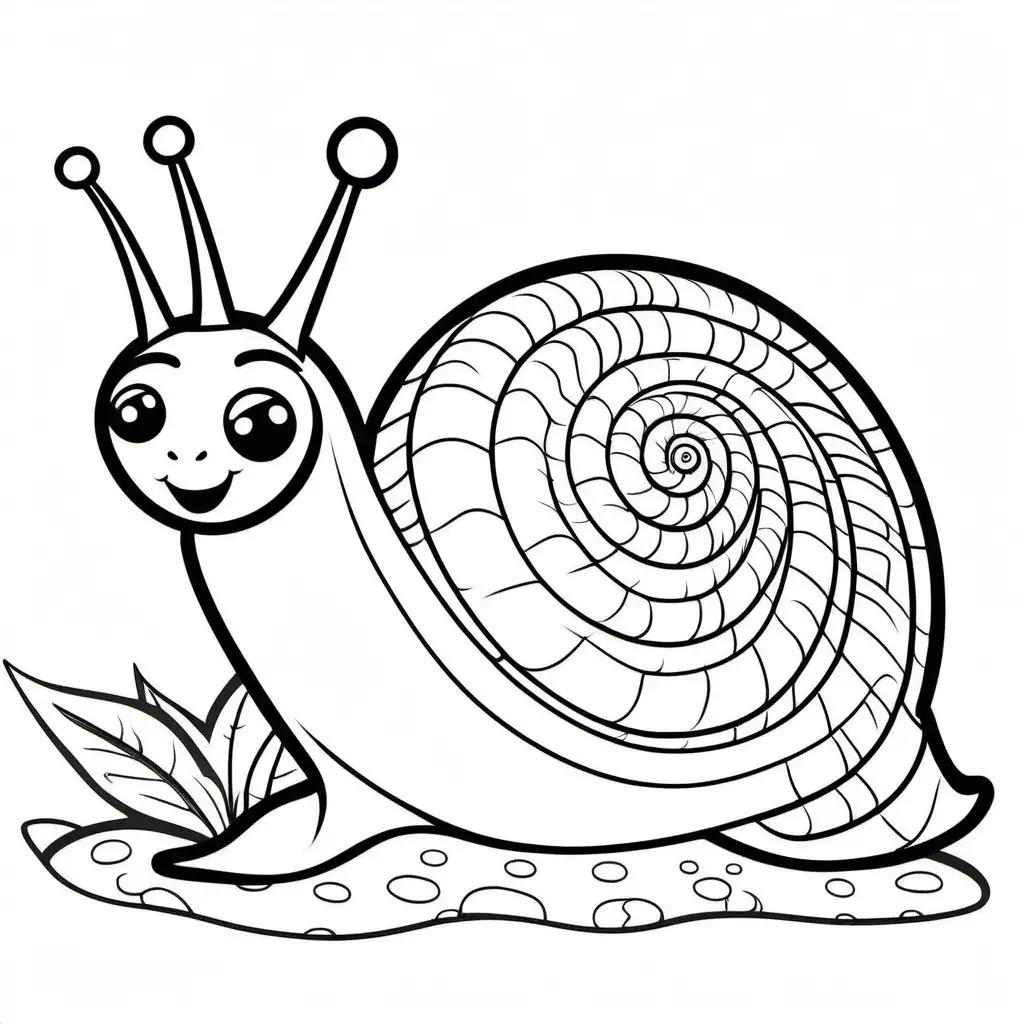 cute snail, Coloring Page, black and white, line art, white background, Simplicity, Ample White Space. The background of the coloring page is plain white to make it easy for young children to color within the lines. The outlines of all the subjects are easy to distinguish, making it simple for kids to color without too much difficulty