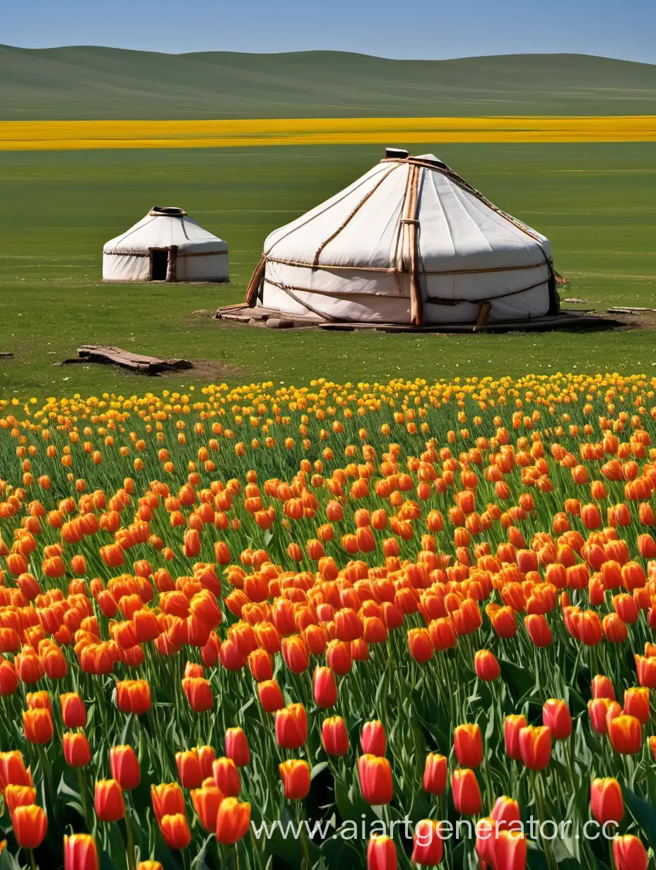 Nomadic-Life-in-the-Steppe-Yurt-Amidst-Tulip-Fields