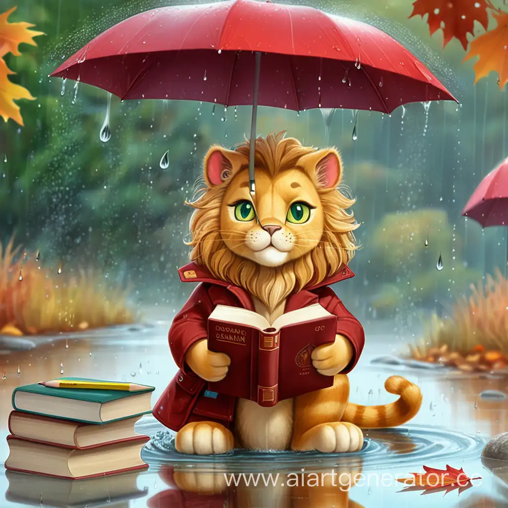 balsamin, autumn, green, ruby, book, pencil, rain, water, earth, coat, british cat, lion