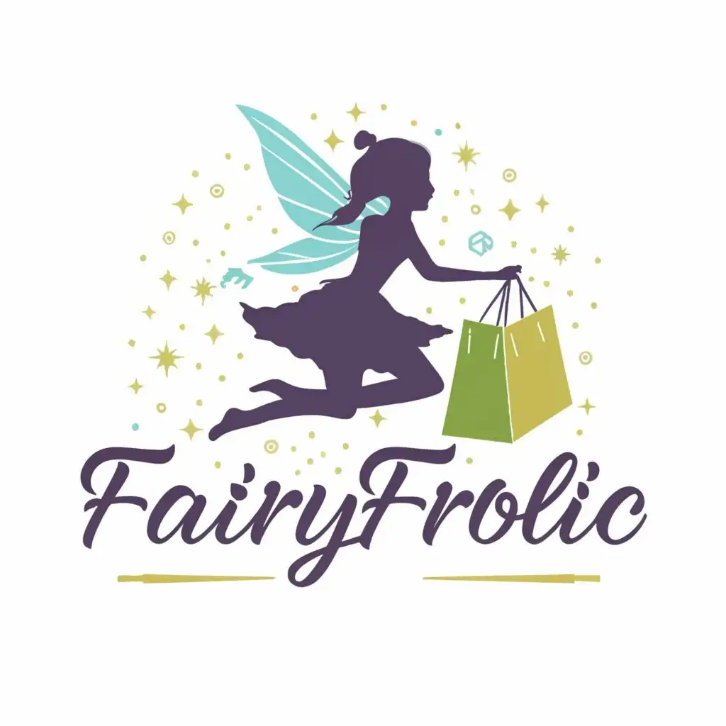 LOGO-Design-for-Fairyfrolic-Enchanting-Fairy-with-Shopping-Bags-and-Playful-Typography