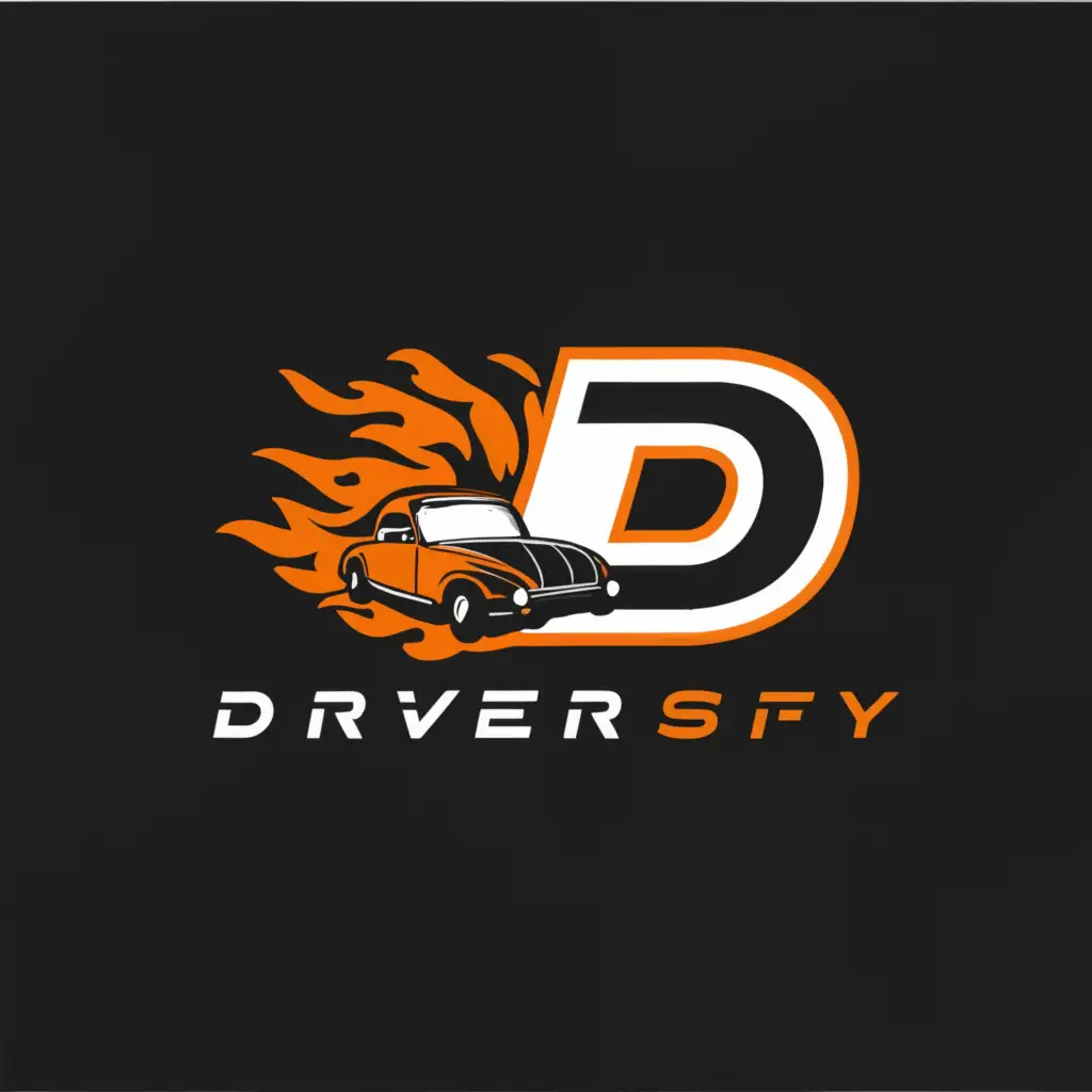 a logo design,with the text 'Driversify', main symbol:The Letter D, with a car racing past it with flames coming from the car's rear,complex,be used in Automotive industry,clear background