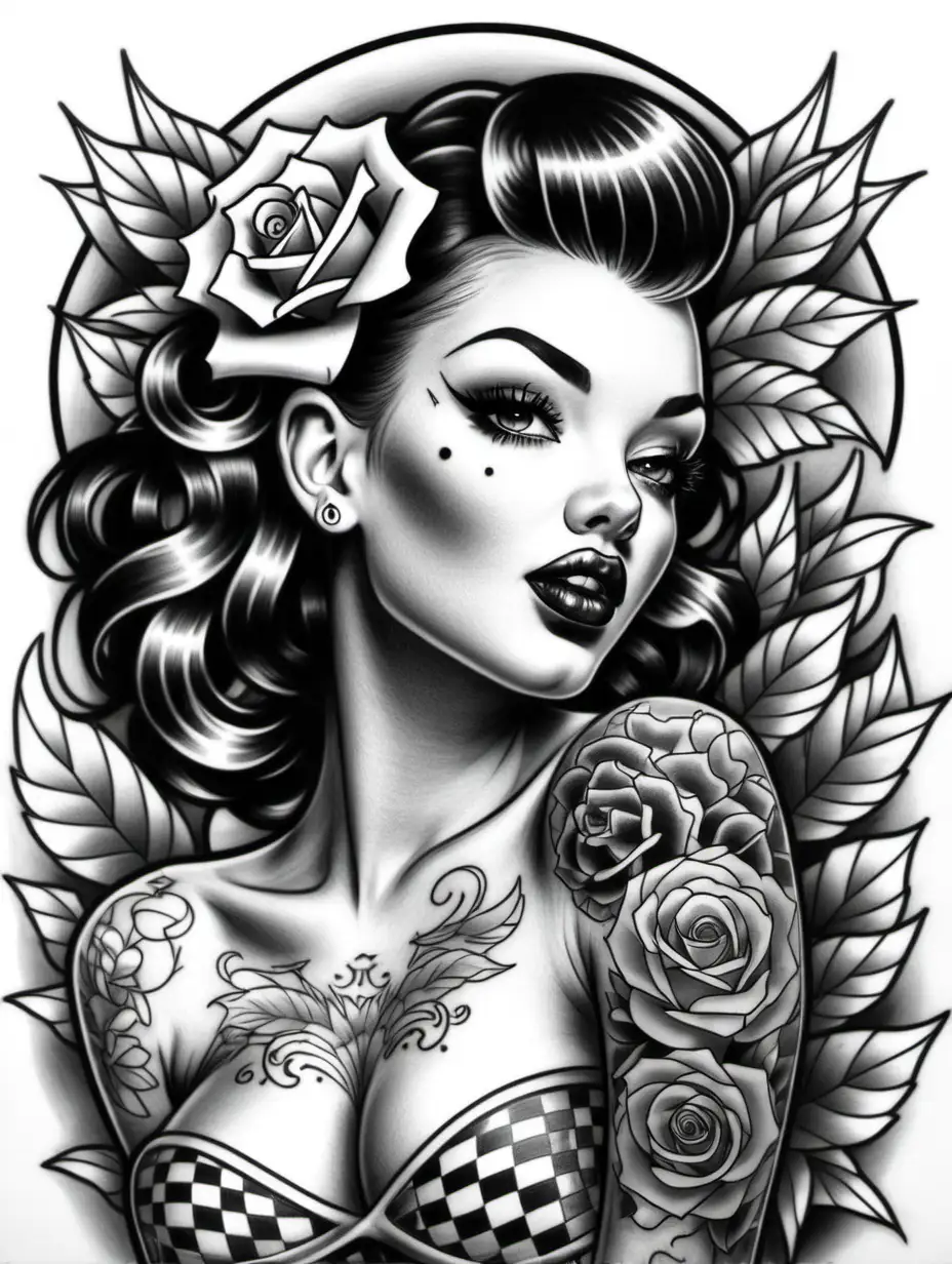 a black and white tattoo coloring book with a modern pinup 