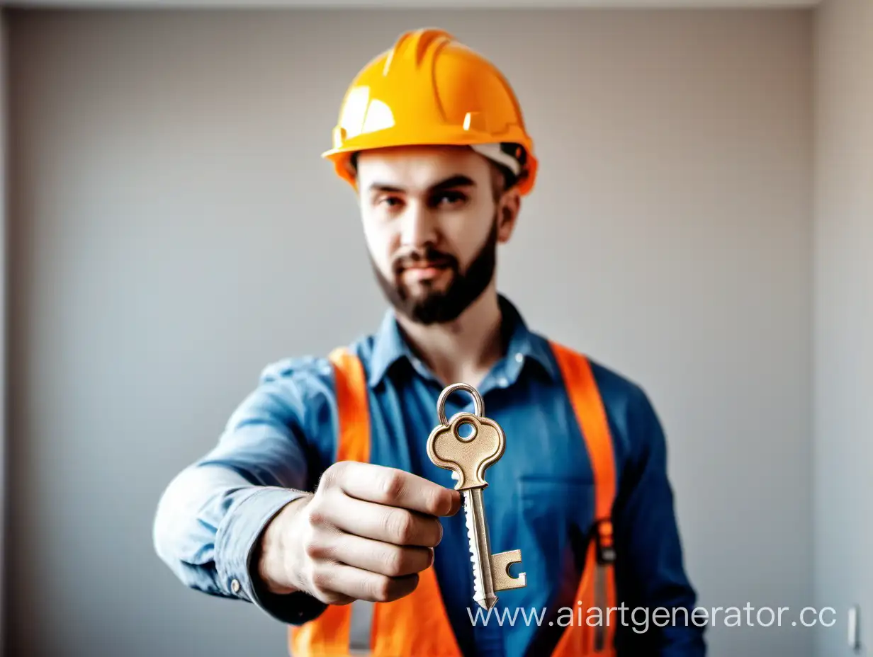 Construction-Worker-Holding-Key-to-Apartment-in-Helmet
