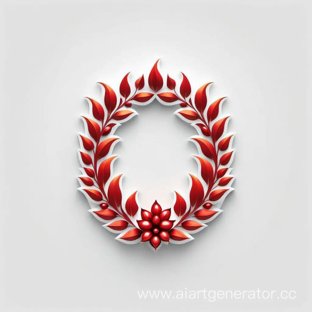 Simple logo of a 3D fire froral wreath border. Made of border pomegranate. White background.