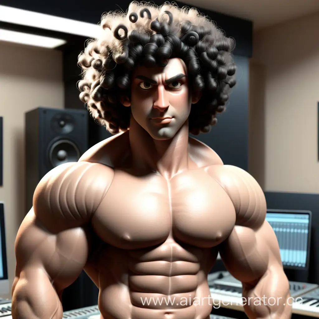 Muscular-Man-with-Black-Curly-Hair-Recording-a-Catchy-New-Track