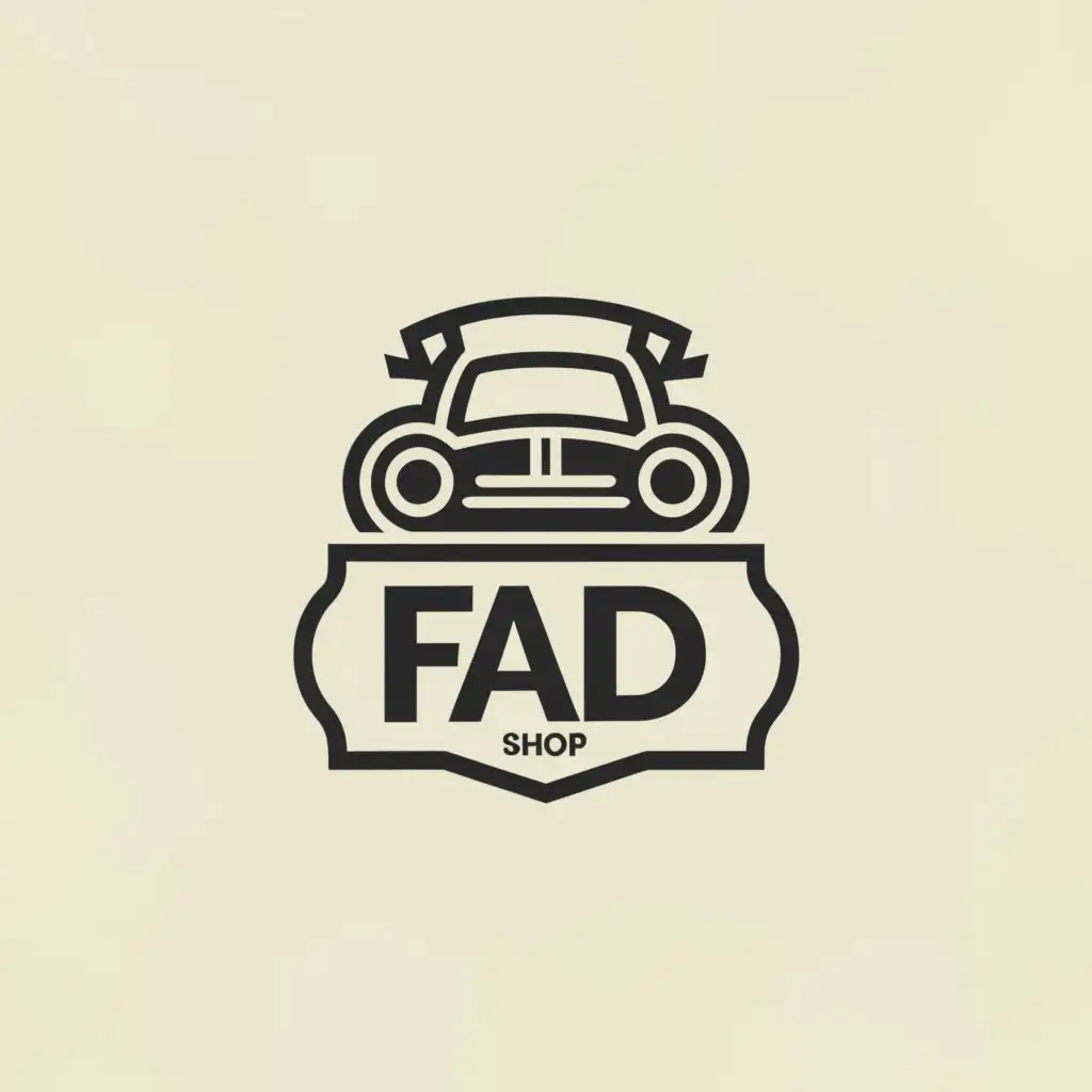 a logo design,with the text "FAD", main symbol:car shop,Minimalistic,clear background