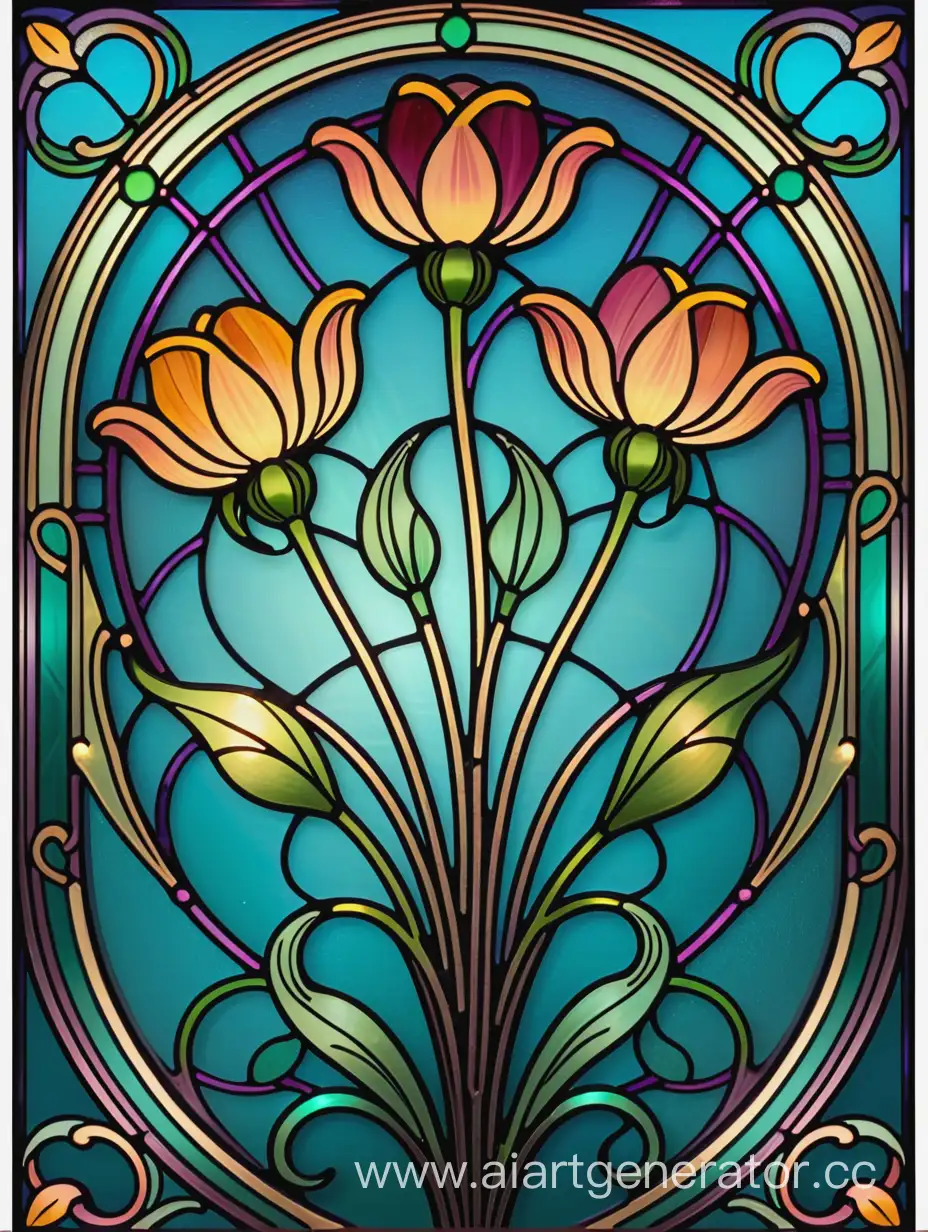 Art Nouveau Stained Glass Floral Ornament vector illustration 