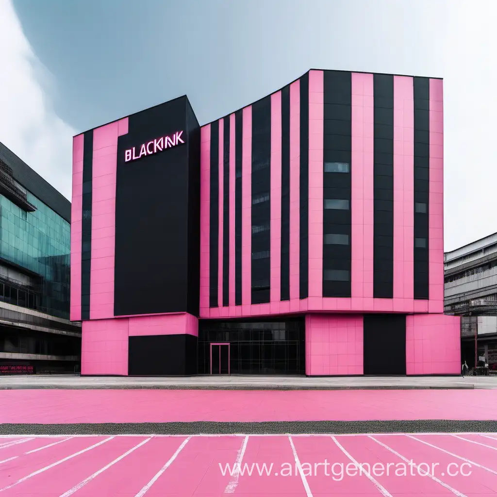 здание черно розового цвета с названием BLACKPINK