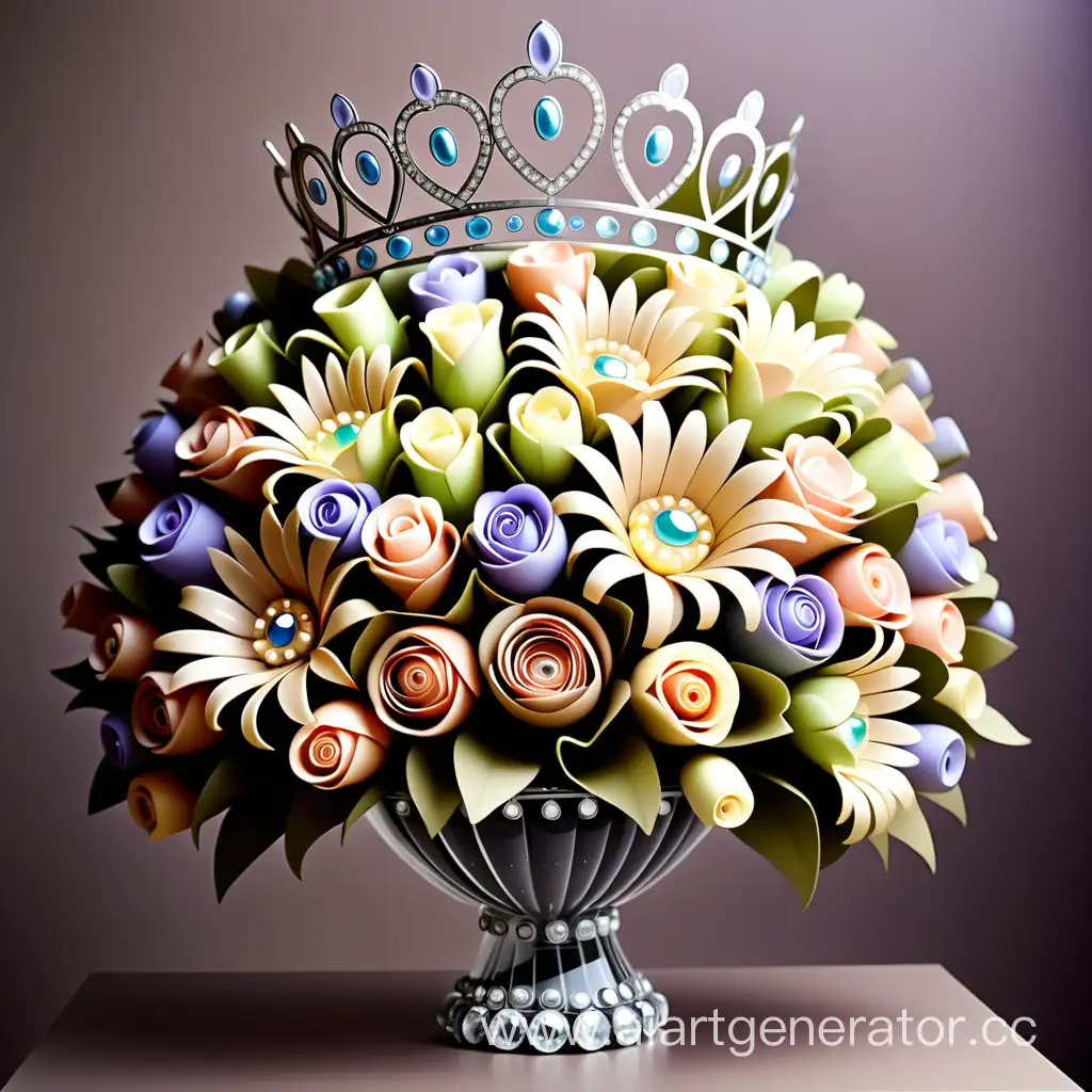 Elegant-Tiara-Vase-Brimming-with-a-Vibrant-Floral-Bouquet