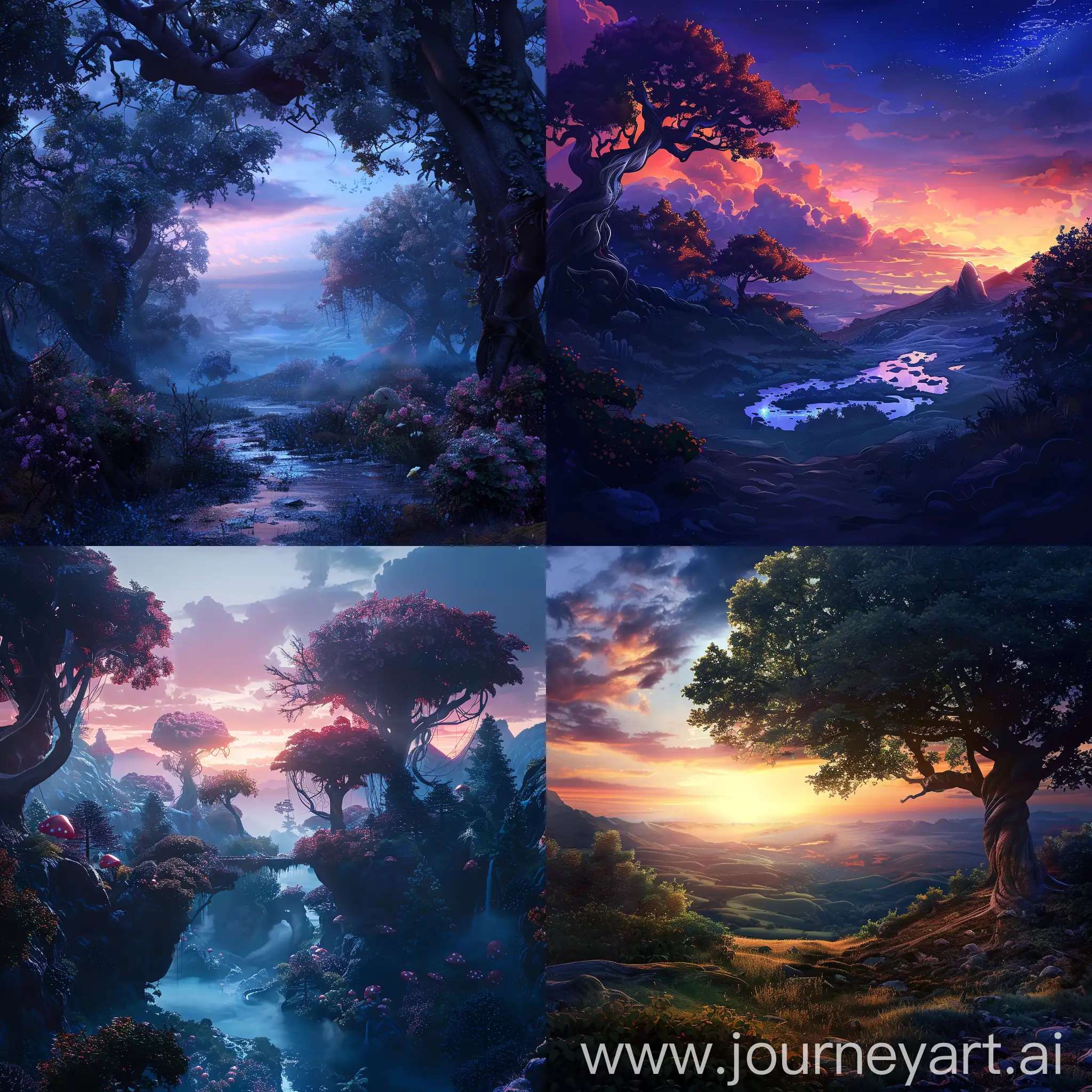 Alice in Wonderland type landscape, without any character, twilight, high resolution