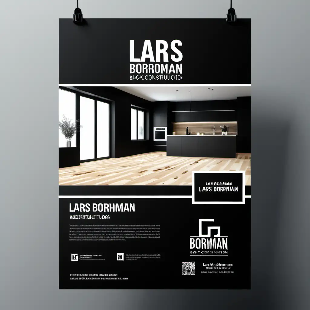 Erstelle mir einen schönen schwarzen werbeflyer mit dem Titel Lars Bormann Trockenbau und Böden

