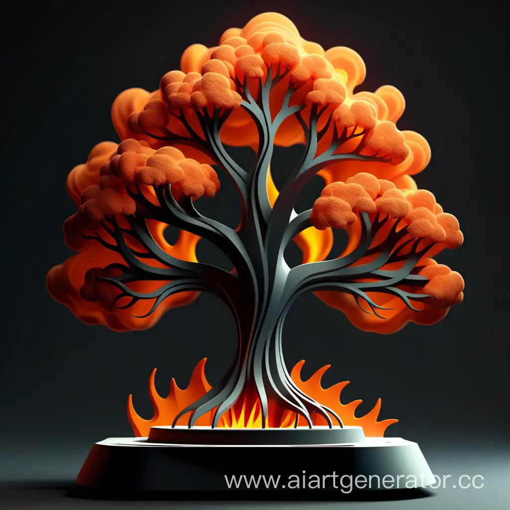 логотип для студии аддитивных технологий в виде огненного дерева на 3д принтере