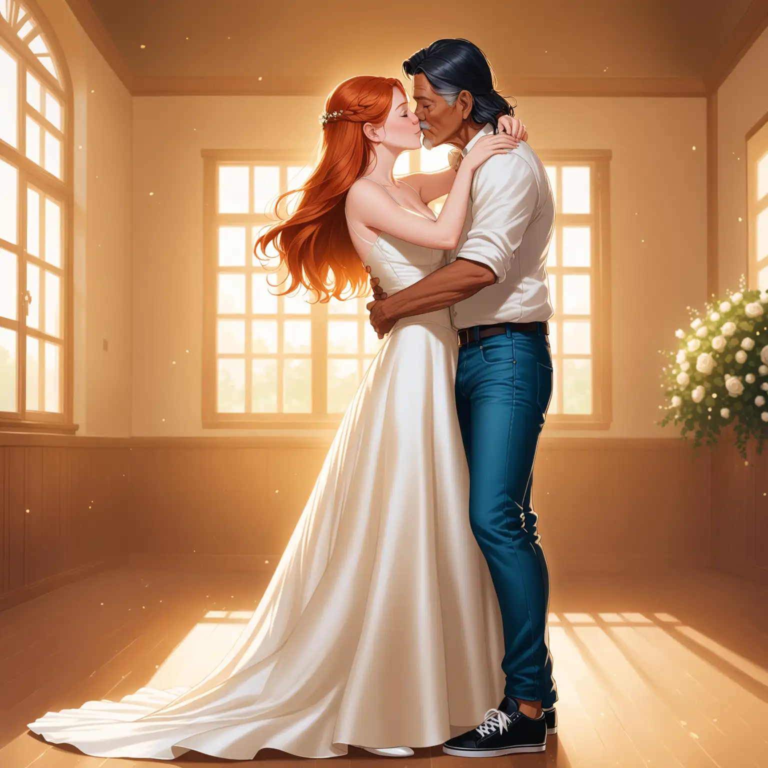 Passionate Slow Dance of an Andean Man and Ginny Weasley in Ivory Wedding Gown