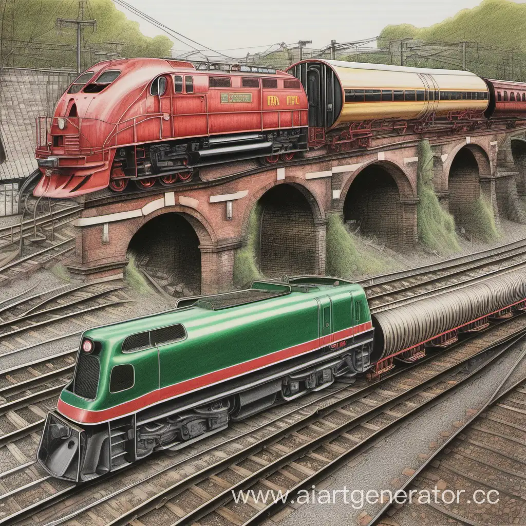 Железнодорожный транспорт и инфрактроструктура прошлого нарисованный цыетными карандашами