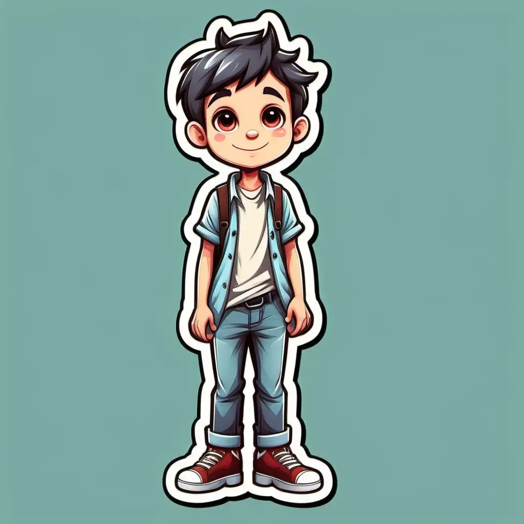 Playful Cartoon Boy Sticker Vibrant FullBody Character Illustration