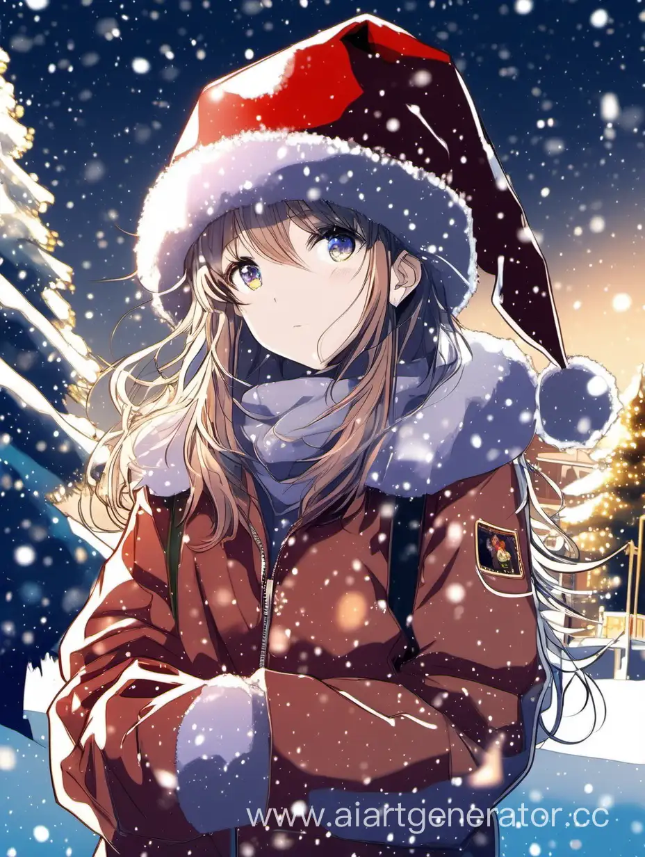 Festive-Anime-Girl-in-New-Years-Hat-Amidst-Christmas-Splendor