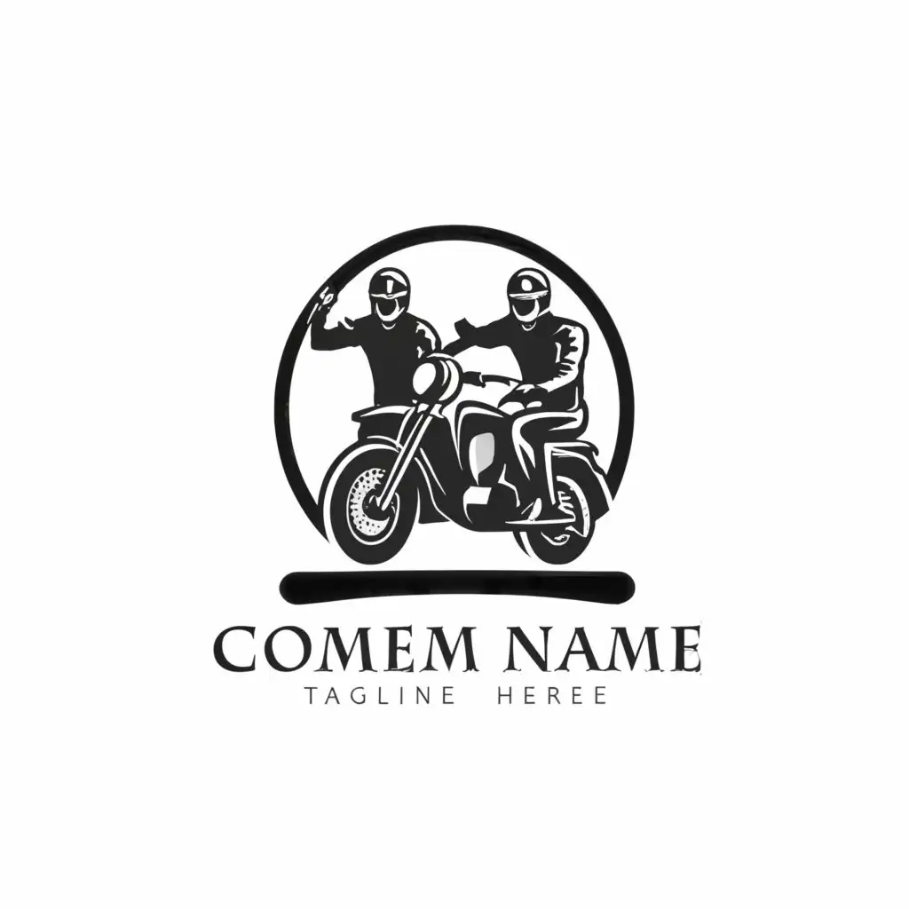 a logo design,with the text ".", main symbol:2 guys riding on a same motorbike on a curved road,Minimalistic,clear background