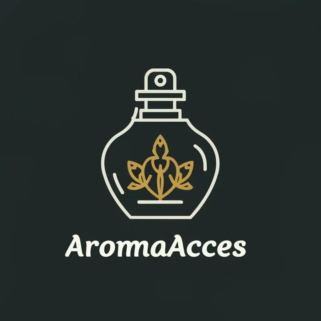 logo, A perfume bottle, with the text "AromaAces", typography