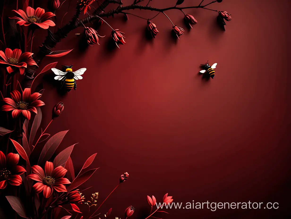 Весенний  фон в темно красных приглушенных тонах для мужчин  наверху одна пчелка