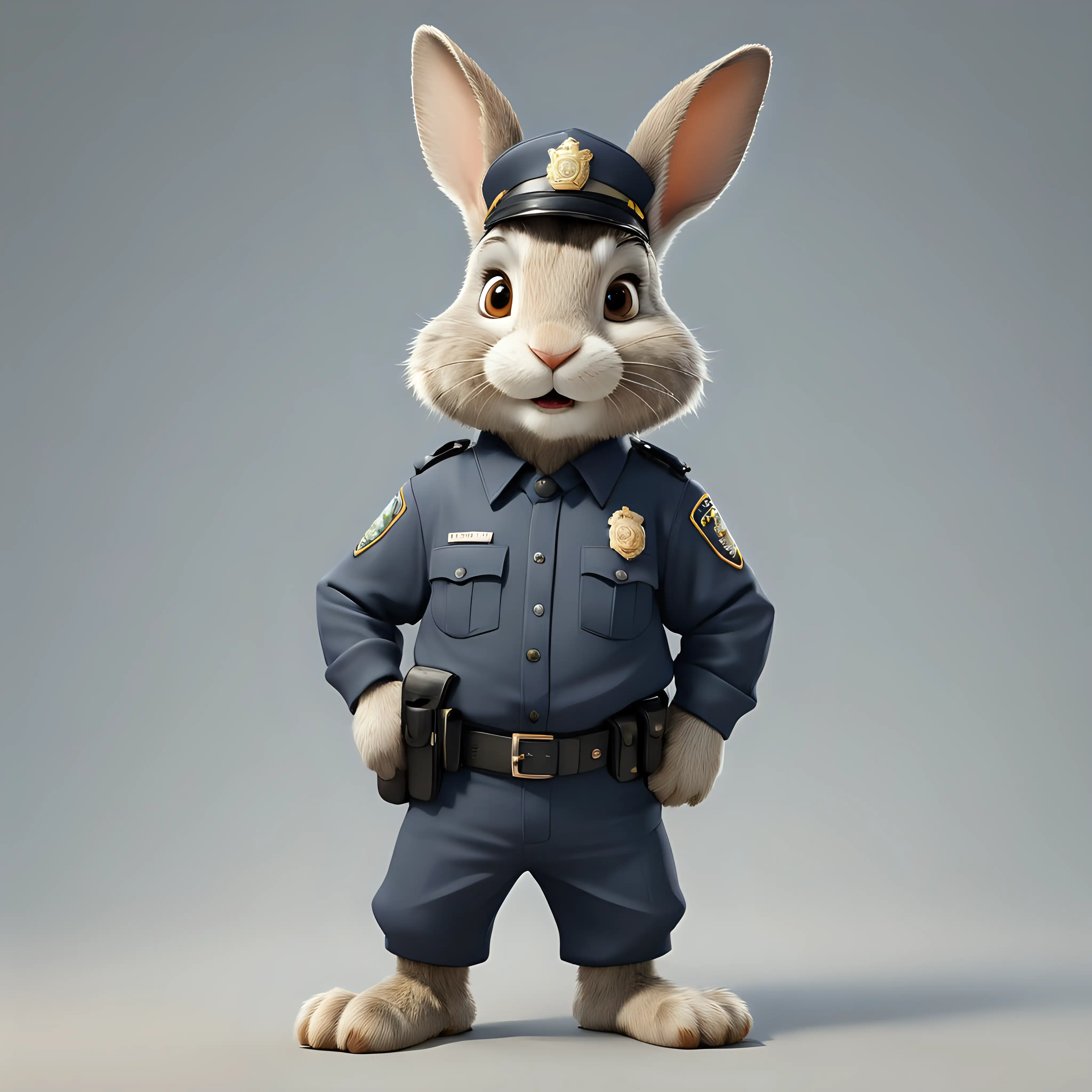 Cartoon Rabbit Police Officer Cute Bunny Character in Full Uniform