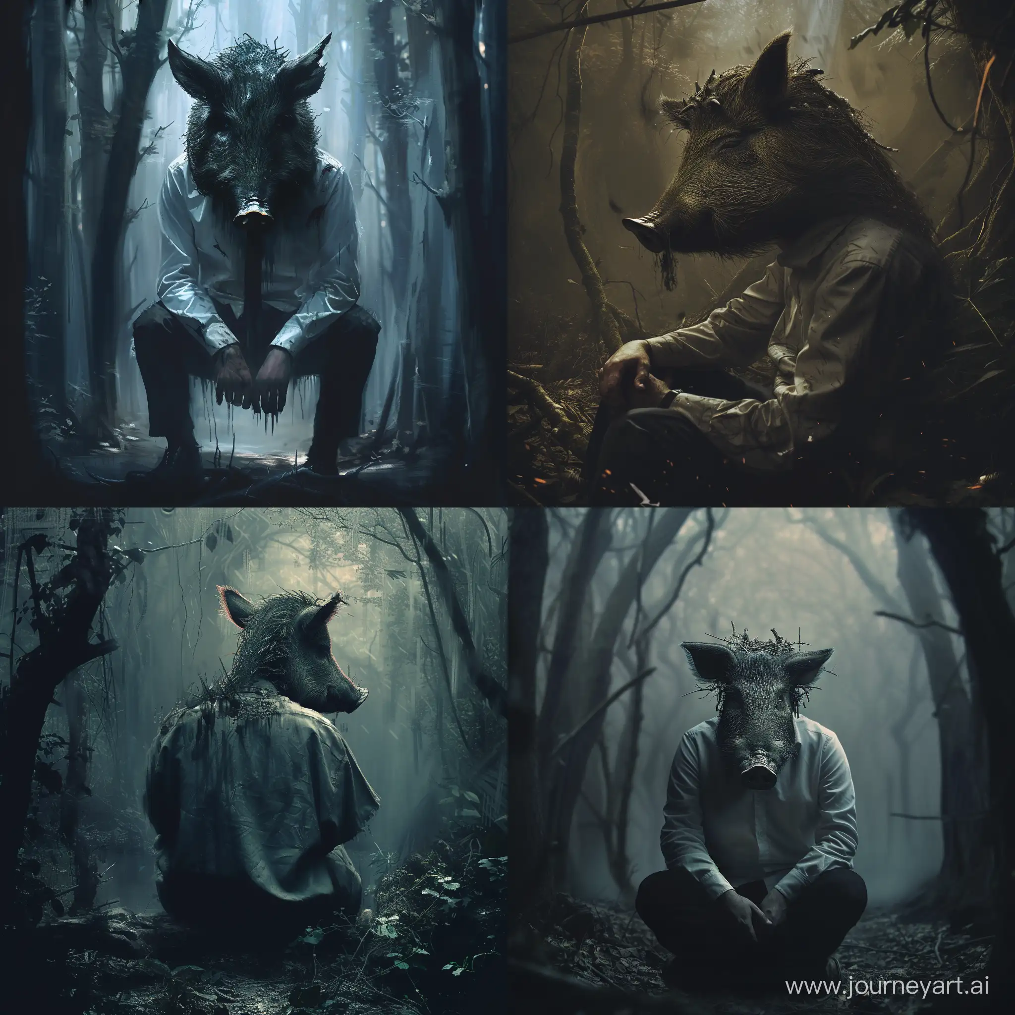 Belarusian-Programmer-with-Wild-Boar-Head-in-Dark-Forest
