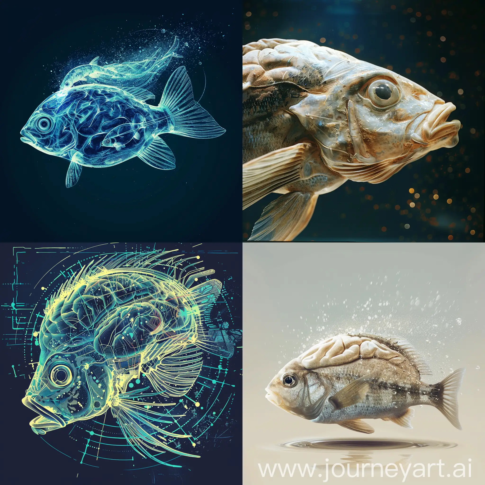 设计一个形象，包括这样的一个主题：从鱼脑到人脑——智能的演化与未来