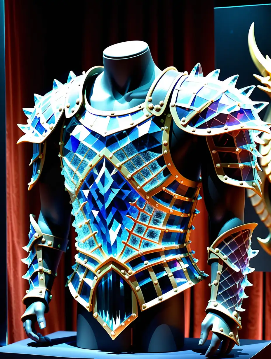 A magic draconic cuirass made out of crystal on display