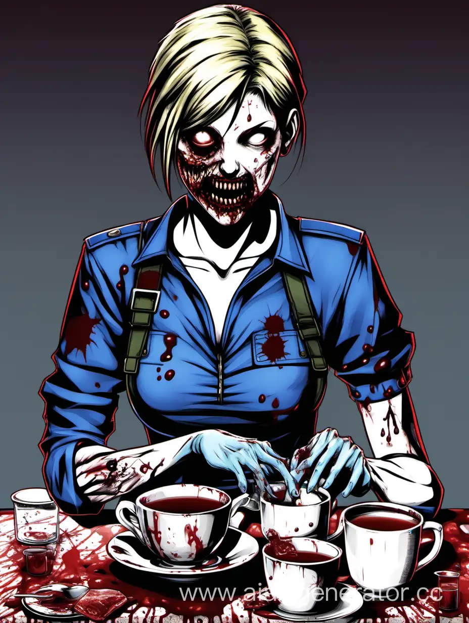 Jill Valentine, zombie, tea, blood
